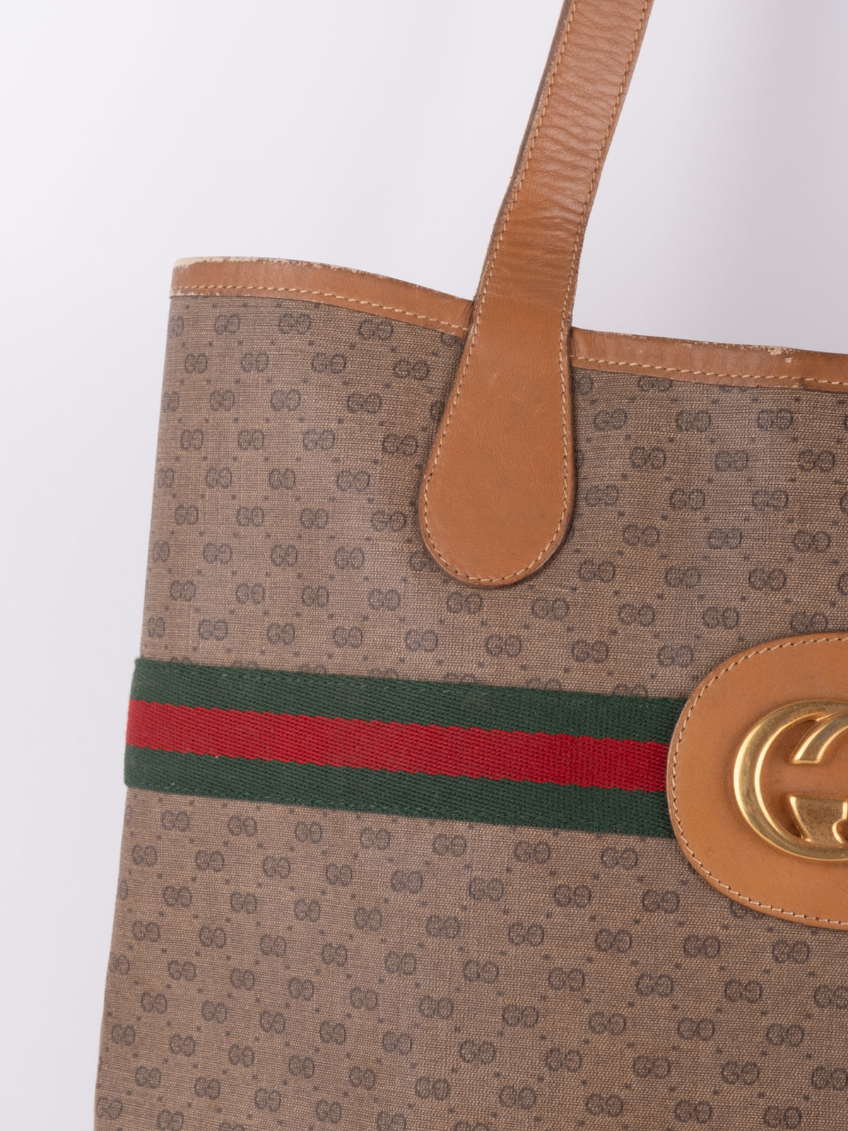 Gucci Vintage GG Monogram Web Stripe Brown Tote Bag