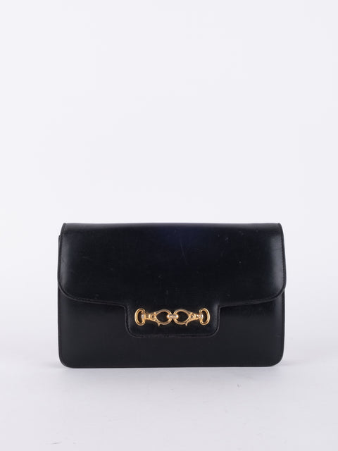 Celine Vintage Black Leather Horsebit Clutch Bag