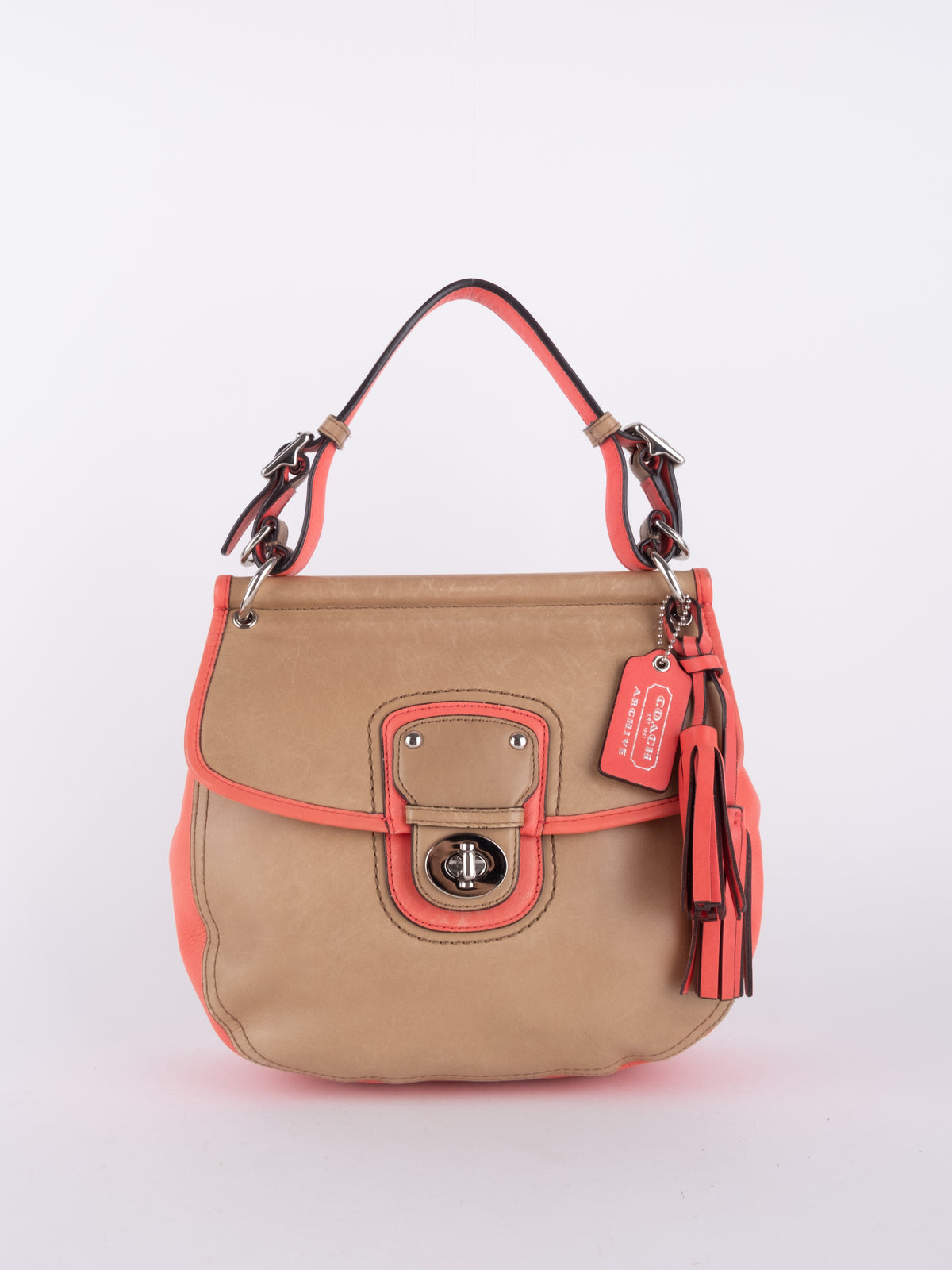 Coach Vintage Beige & Coral Signature Shoulder Bag