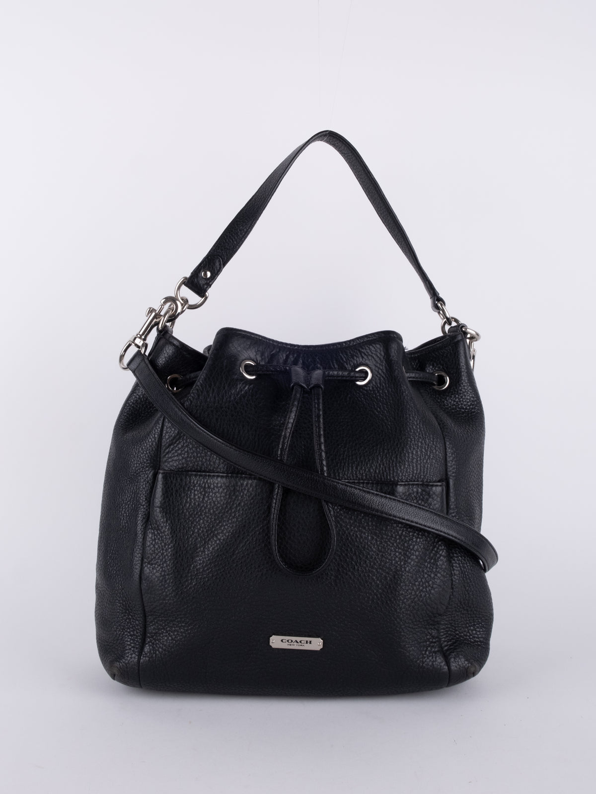 Coach Black Leather Drawstring Shoulder Bag