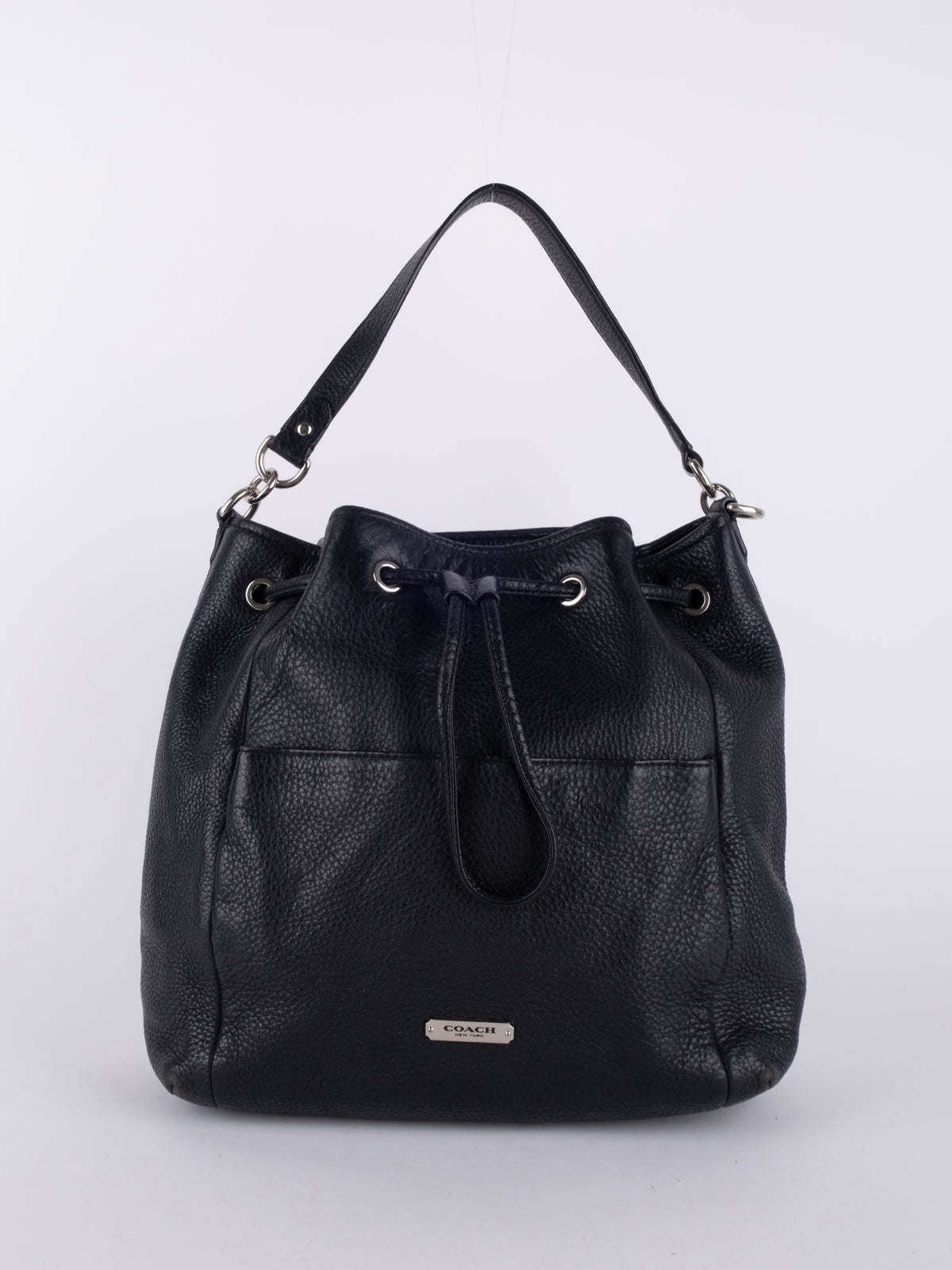 Coach Black Leather Drawstring Shoulder Bag