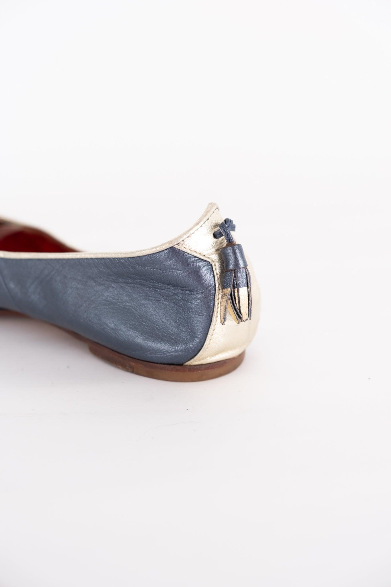 נעלי סירה וינטג׳ כחול פס זהב - Volver