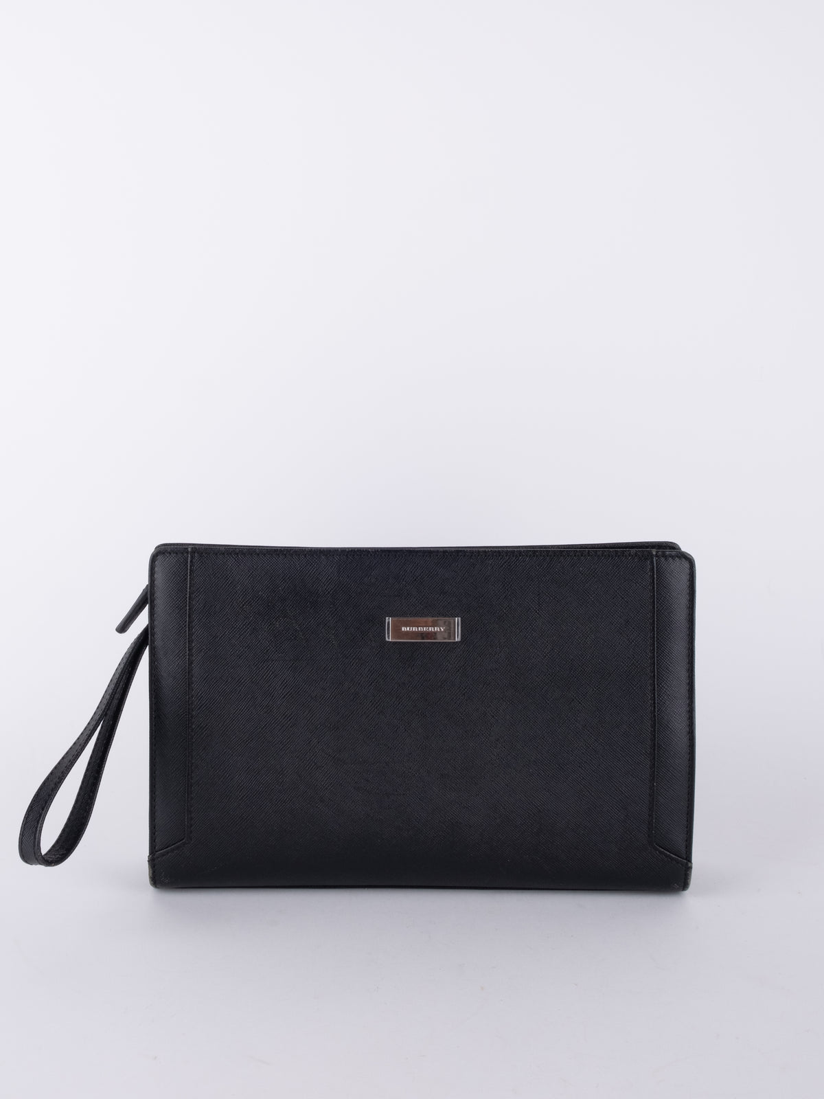 Burberry Black Leather Wristlet Clutch Bag