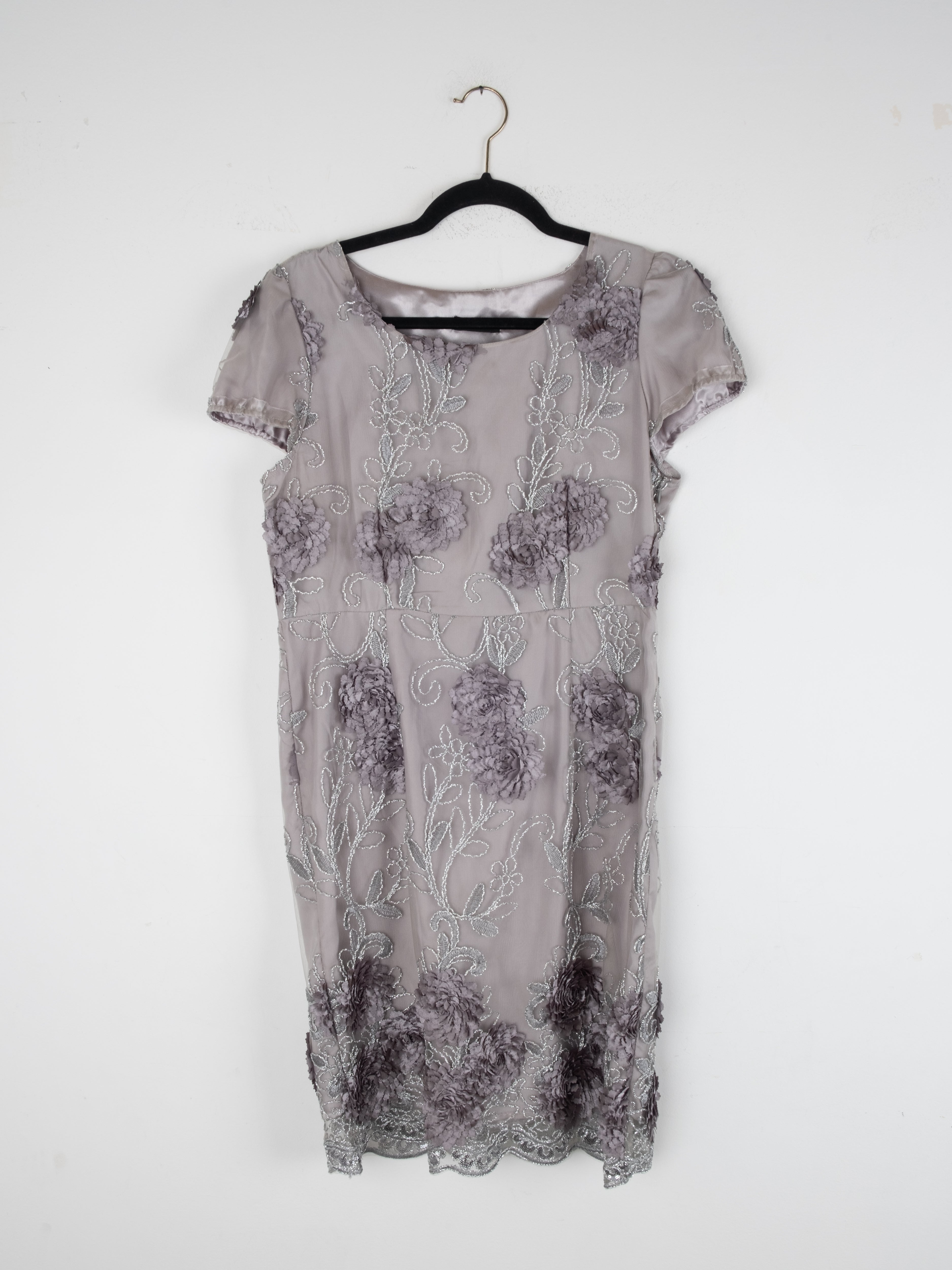 Vintage Floral Lace Dress Grey