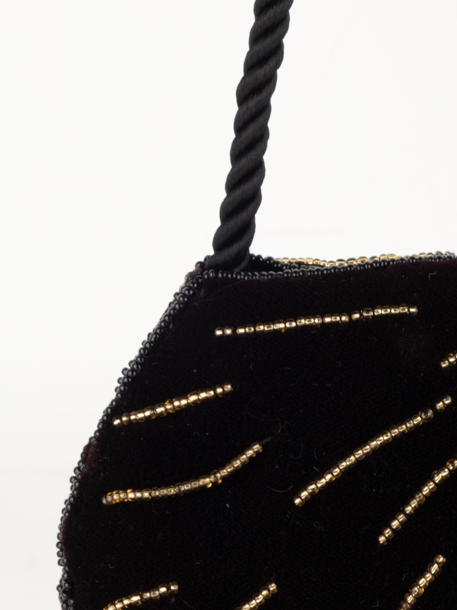 Vintage Black Round Velvet Bag with Gold Beading