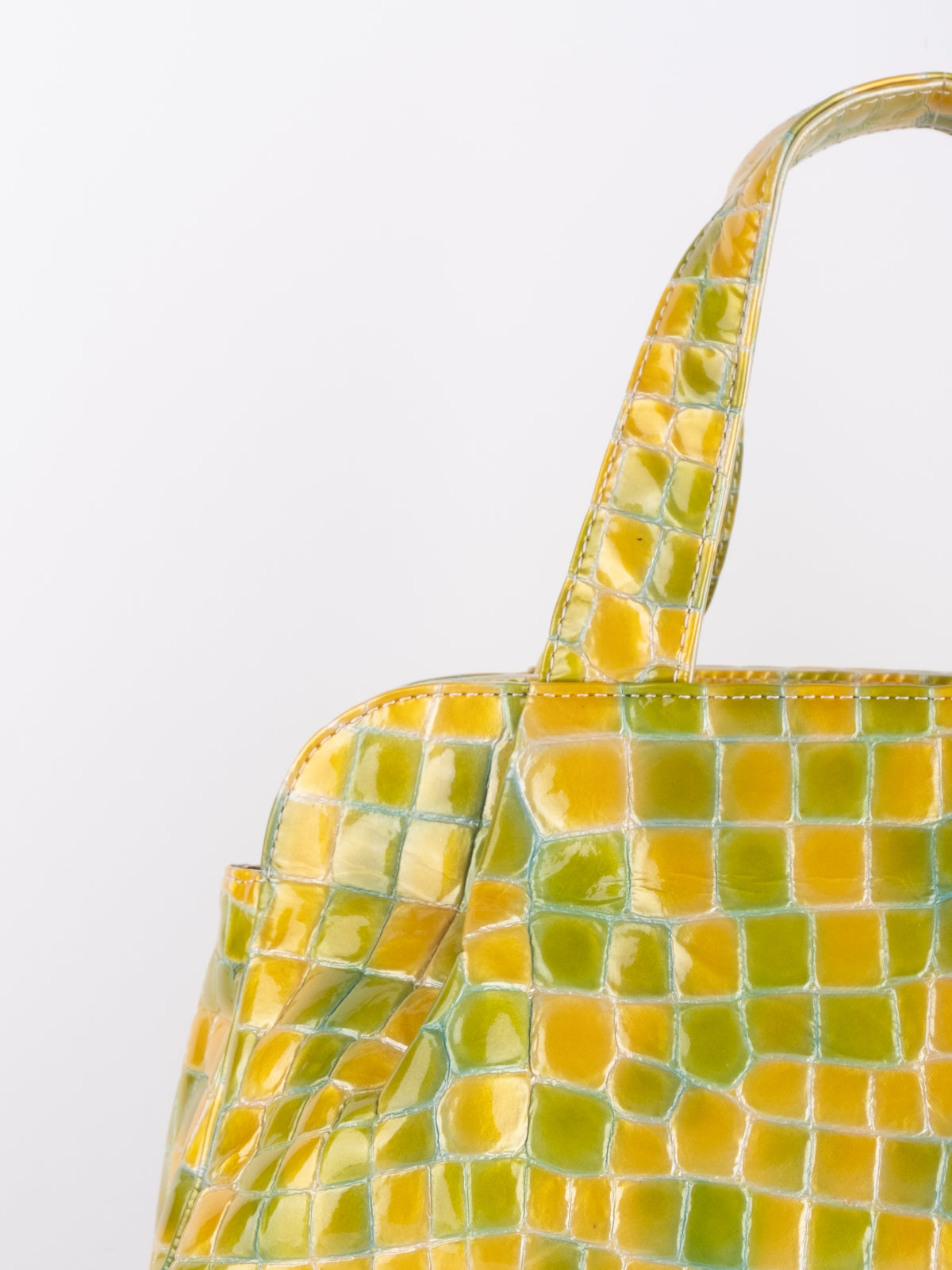 Vintage Yellow Green Croc Embossed Mini Handbag
