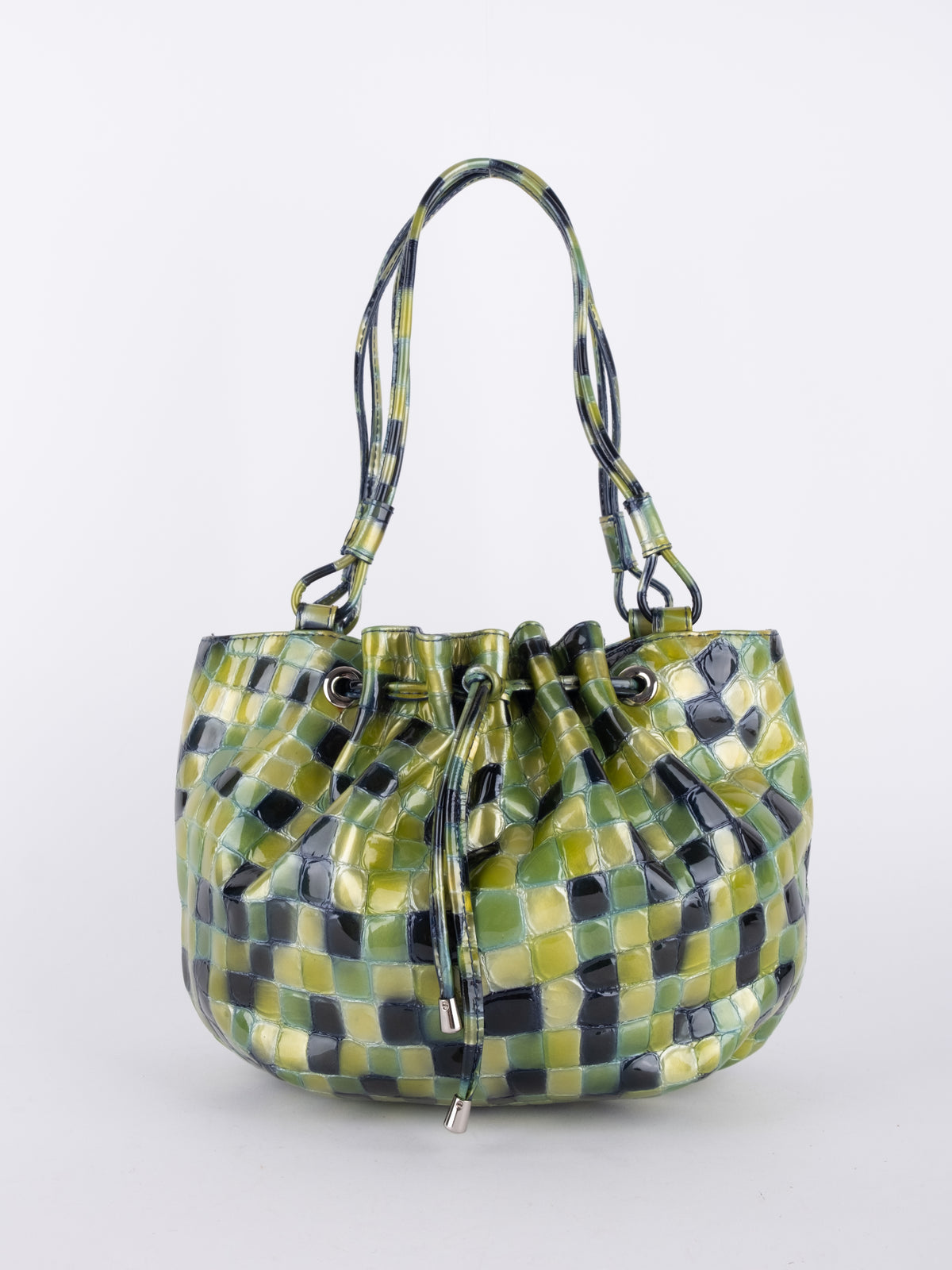 Vintage Green Yellow Croc Embossed Hobo Bag
