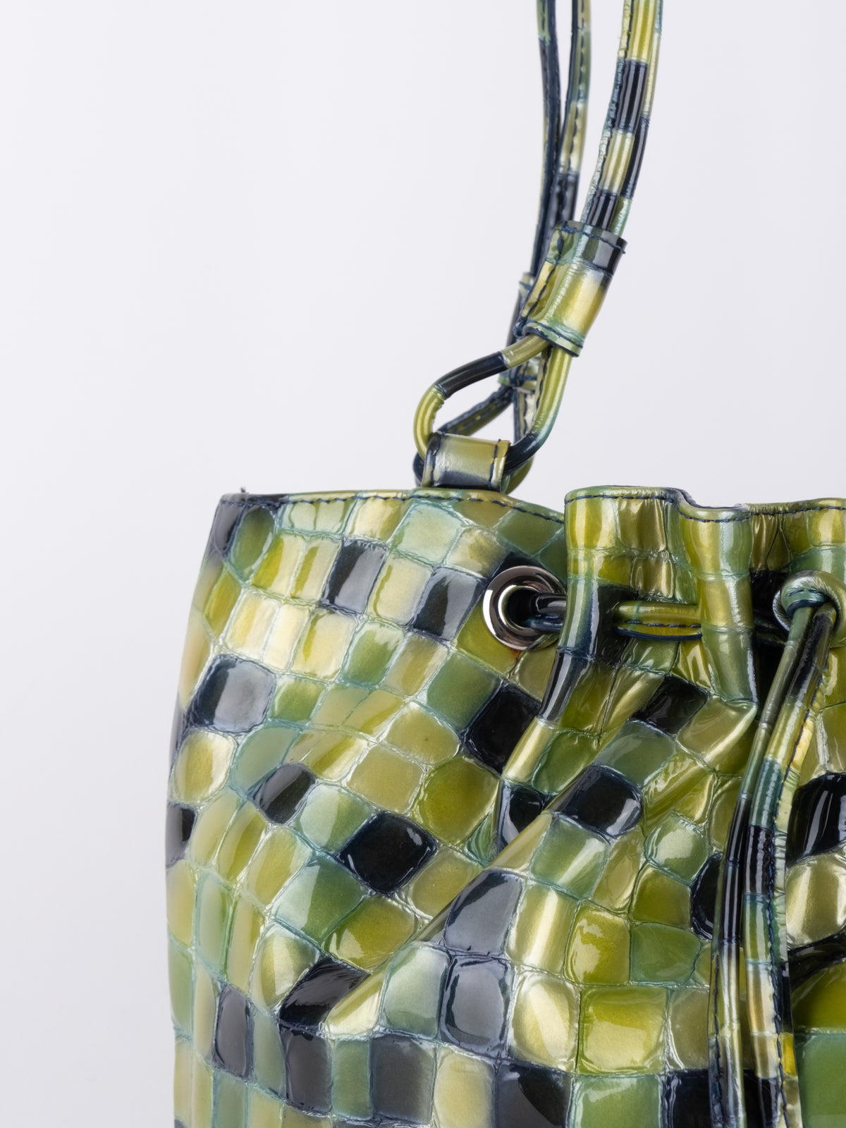 Vintage Green Yellow Croc Embossed Hobo Bag