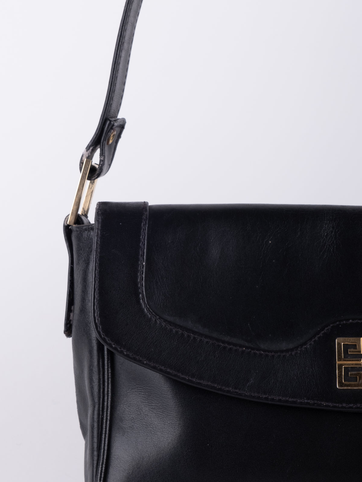 Givenchy Vintage Black Leather Flap Shoulder Bag