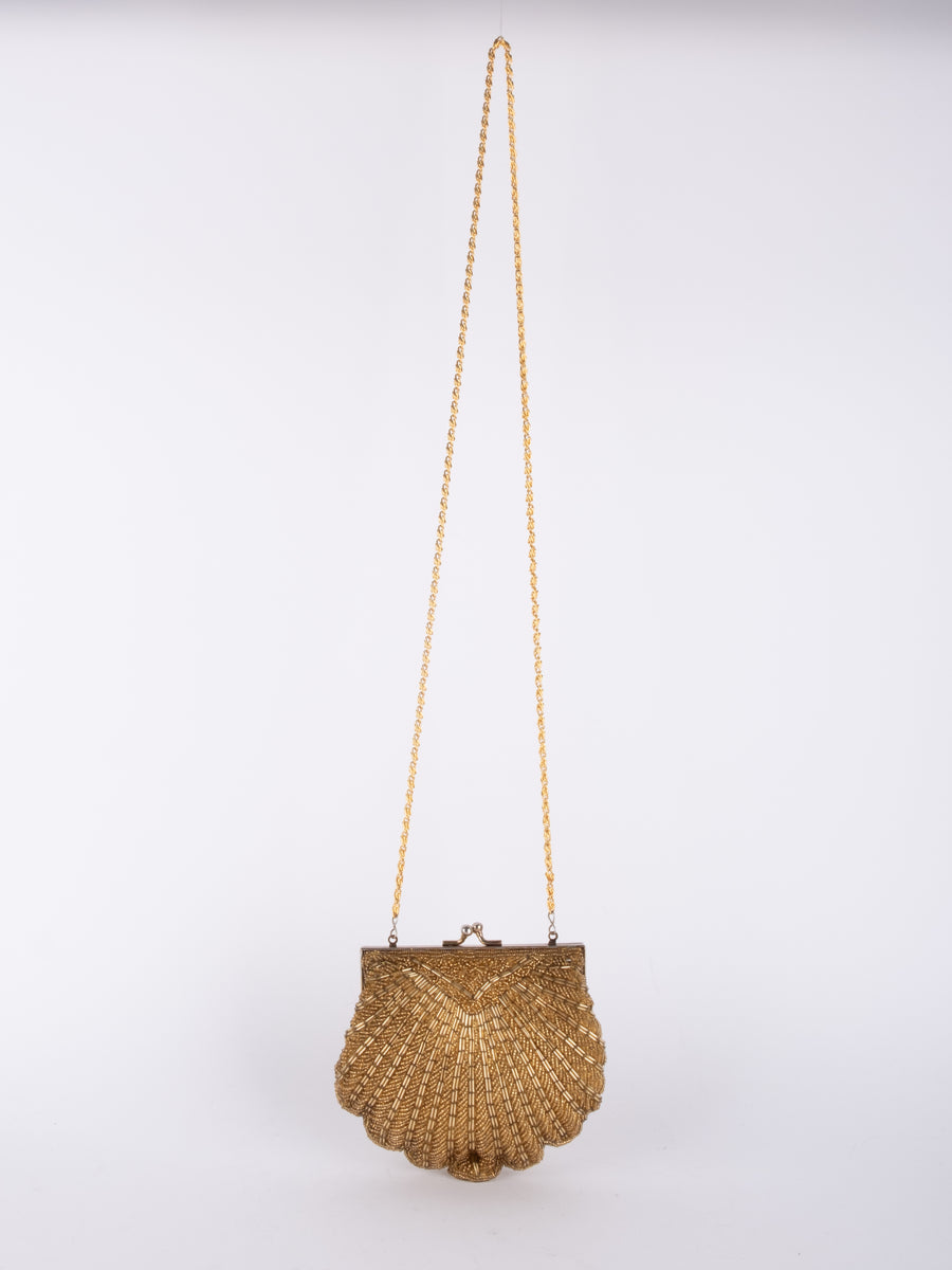 Vintage Gold Beaded Scalloped Mini Evening Bag