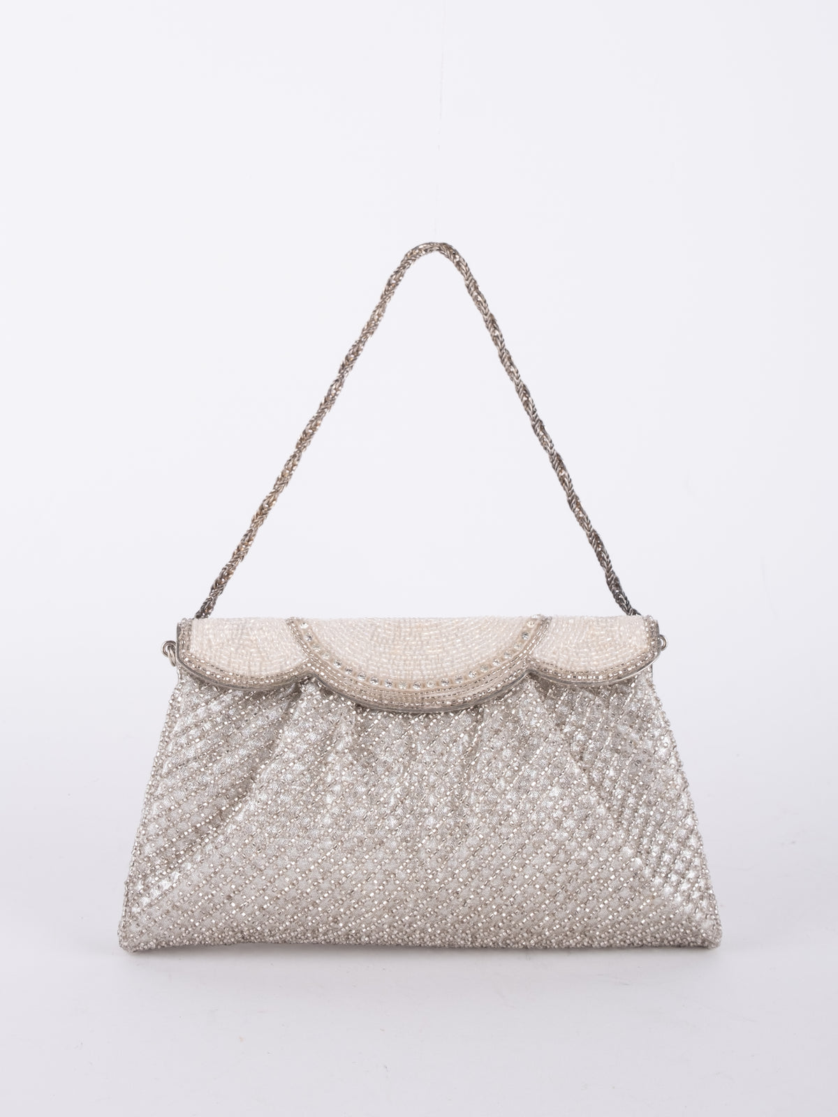 Vintage Ivory Beaded Envelope Shoulder Bag