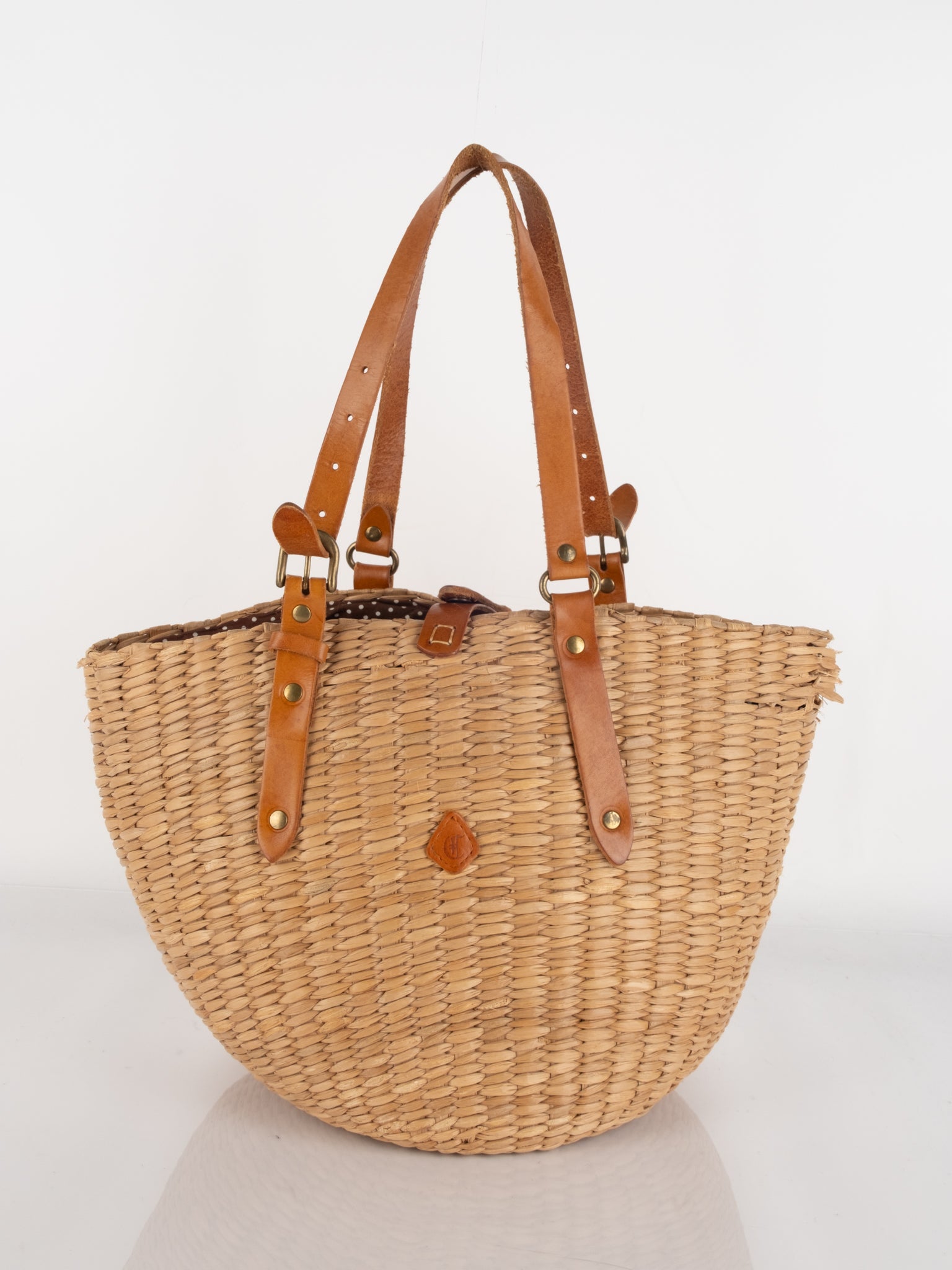 Vintage Straw Tote Bag with Leather Handles