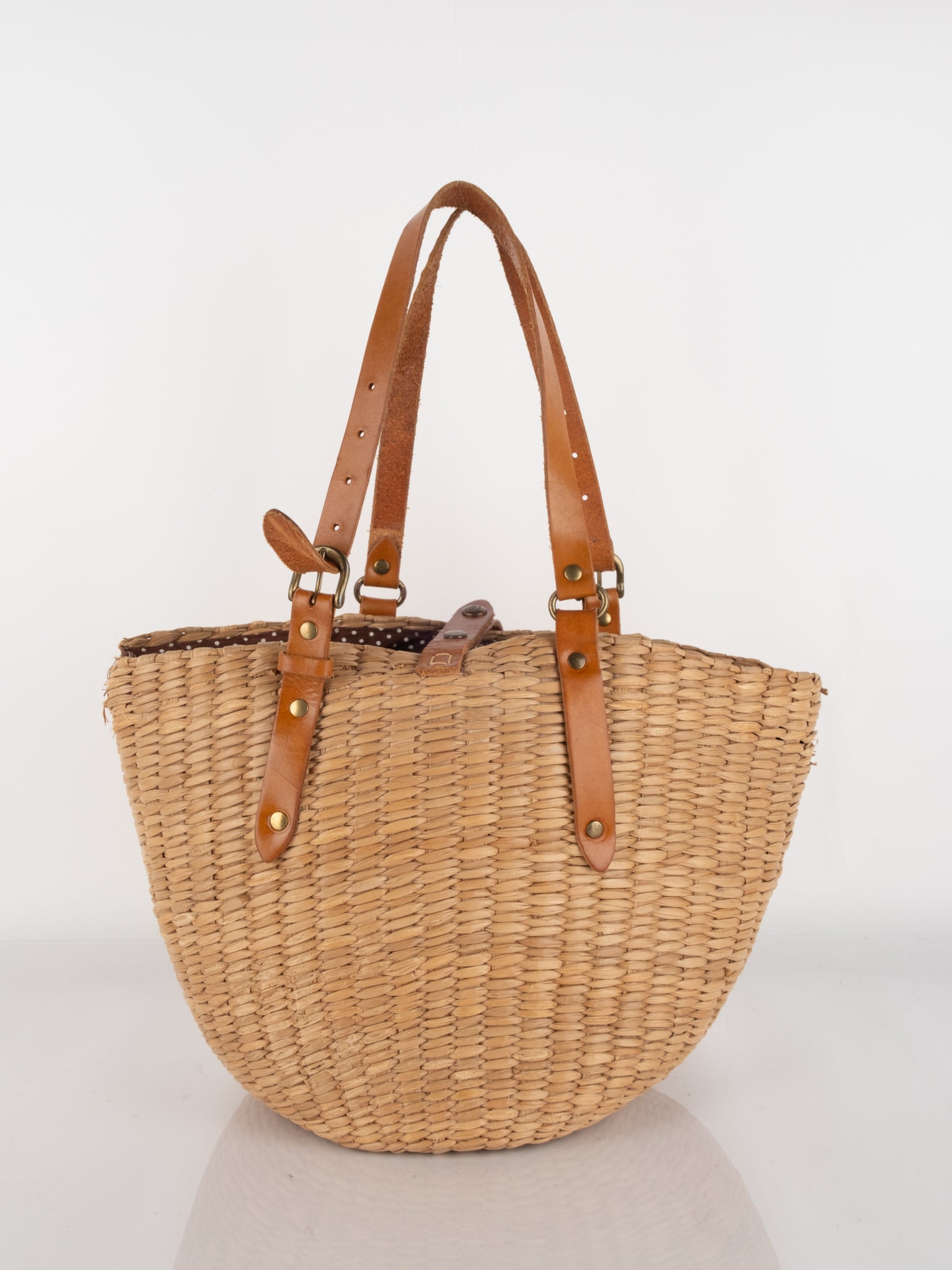 Vintage Straw Tote Bag with Leather Handles