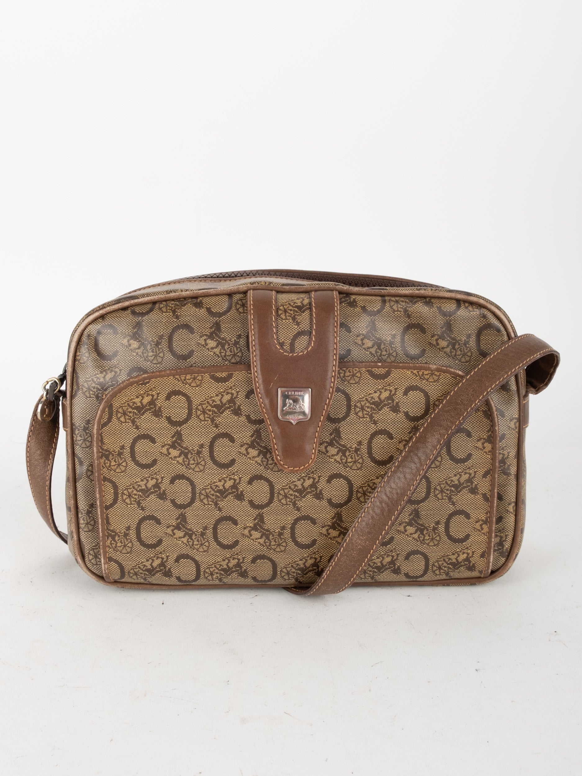 CELINE Vintage Monogram Crossbody Bag Brown
