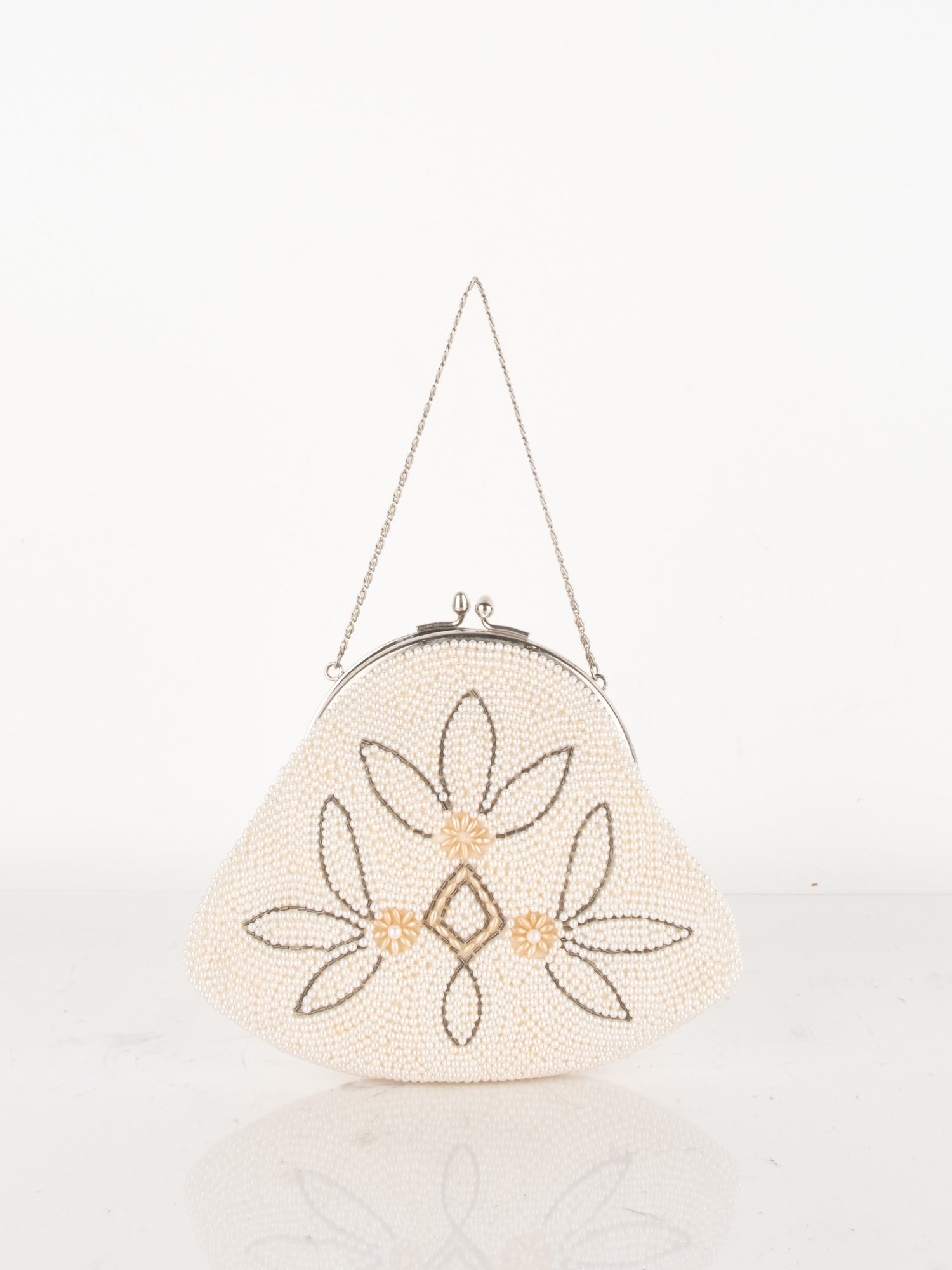 Vintage White Floral Beaded Bag