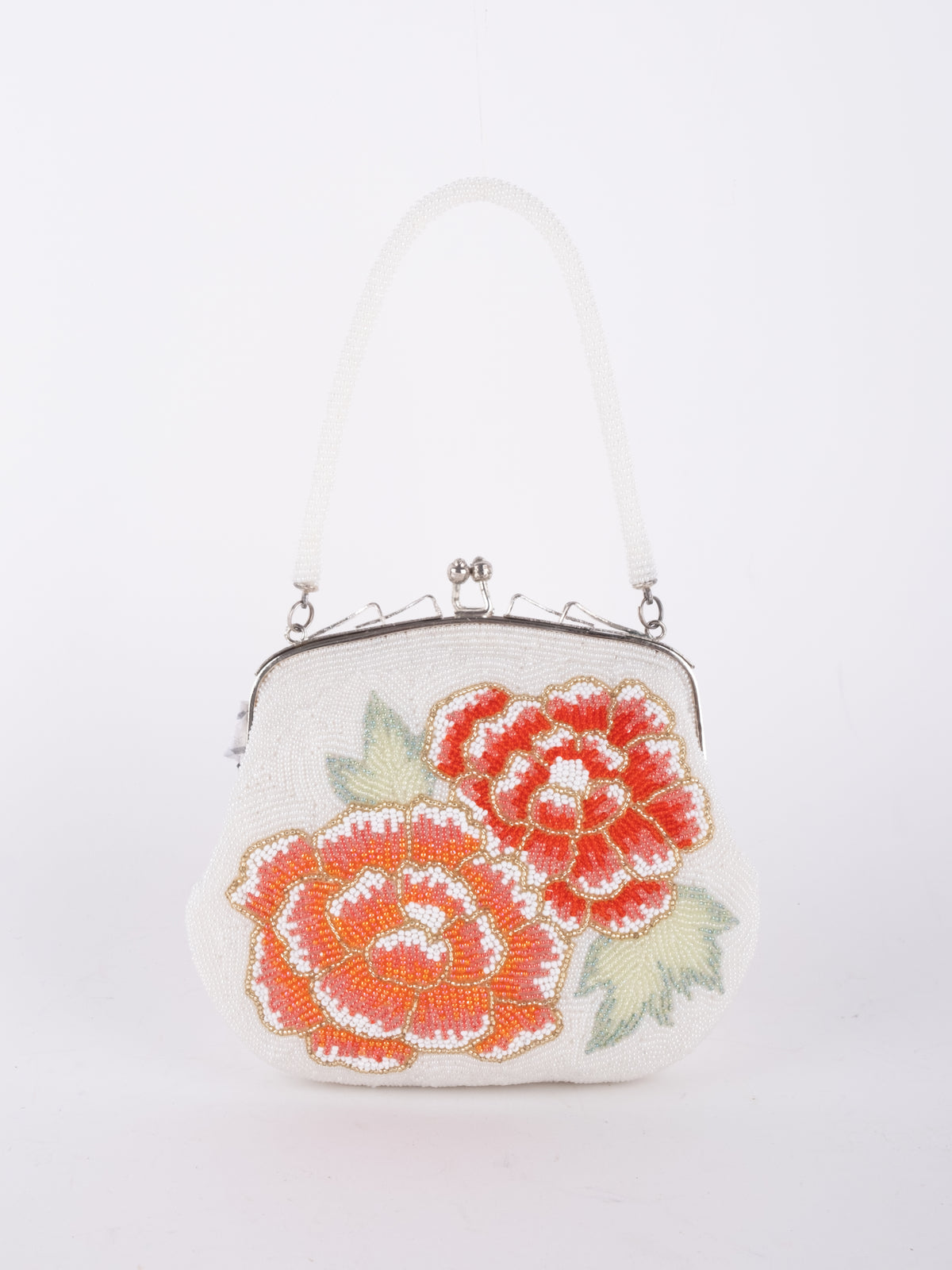 Vintage White Orange Floral Beaded Mini Bag