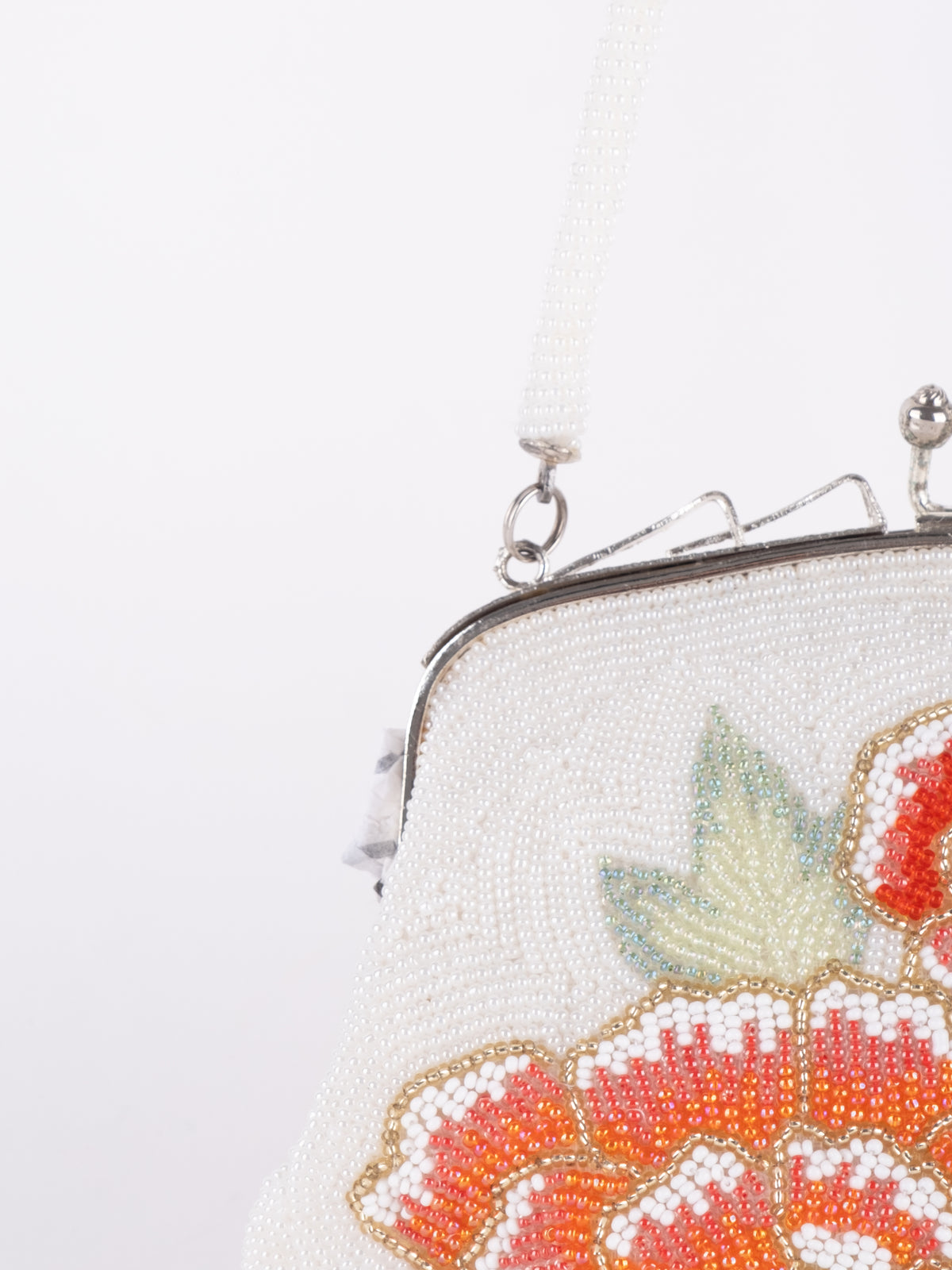 Vintage White Orange Floral Beaded Mini Bag