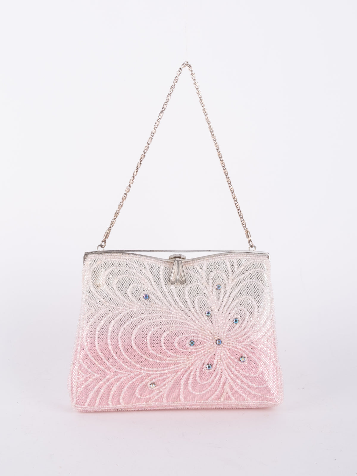 Vintage Pink White Beaded Mini Shoulder Bag