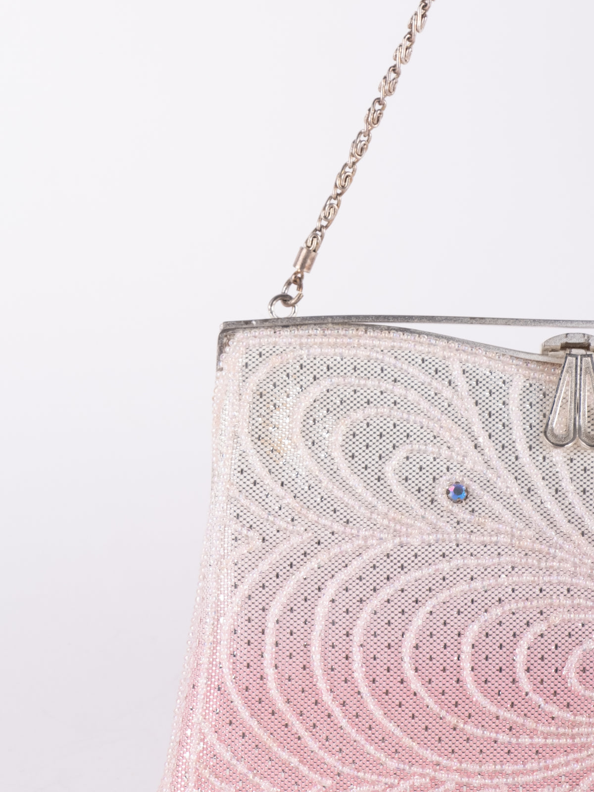 Vintage Pink White Beaded Mini Shoulder Bag