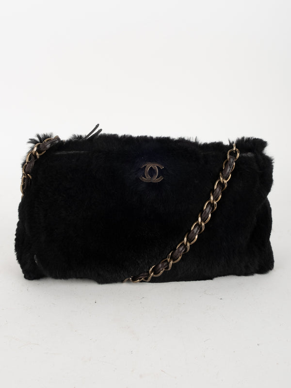 CHANEL Vintage Fur Shoulder Bag Karl Lagerfeld Era