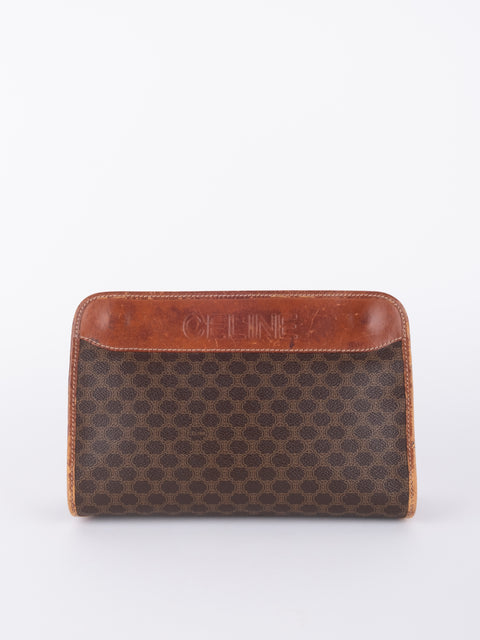 Celine Macadam Vintage Brown Leather Trim Pouch
