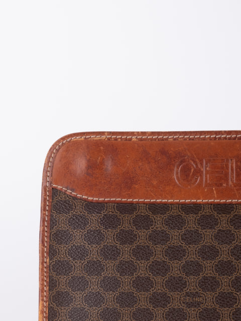 Celine Macadam Vintage Brown Leather Trim Pouch
