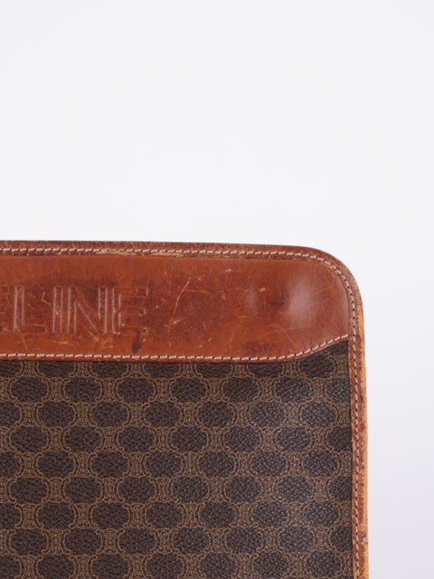 Celine Macadam Vintage Brown Leather Trim Pouch