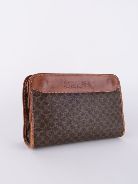 Celine Macadam Vintage Brown Leather Trim Pouch