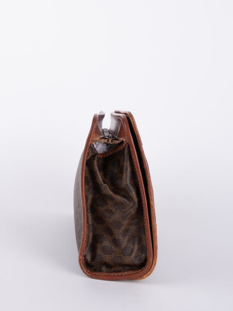 Celine Macadam Vintage Brown Leather Trim Pouch