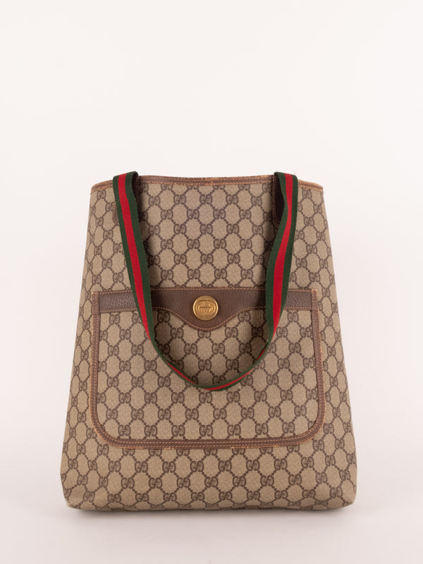 Gucci Vintage Linen Leather Tote Bag