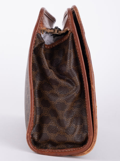 Celine Macadam Vintage Brown Leather Trim Pouch