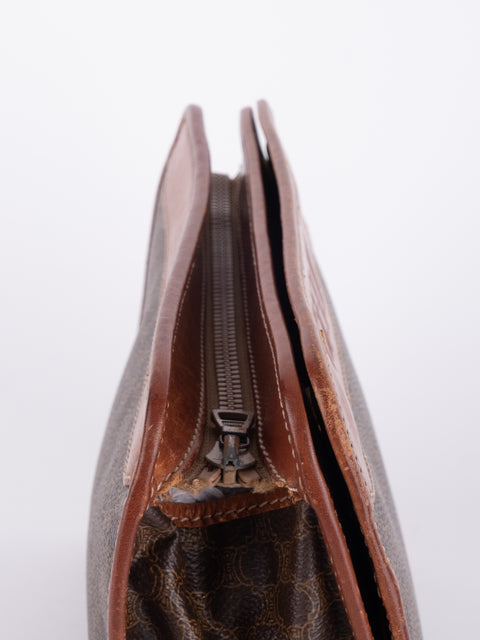 Celine Macadam Vintage Brown Leather Trim Pouch