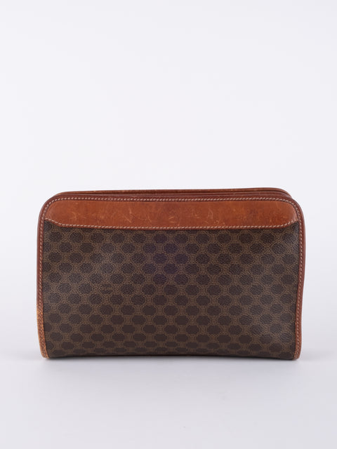 Celine Macadam Vintage Brown Leather Trim Pouch