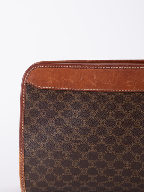 Celine Macadam Vintage Brown Leather Trim Pouch