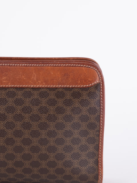 Celine Macadam Vintage Brown Leather Trim Pouch