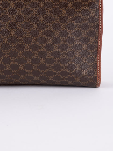 Celine Macadam Vintage Brown Leather Trim Pouch