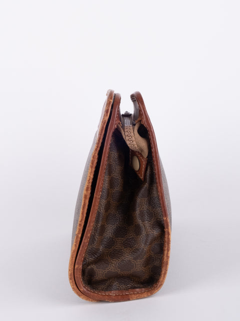 Celine Macadam Vintage Brown Leather Trim Pouch