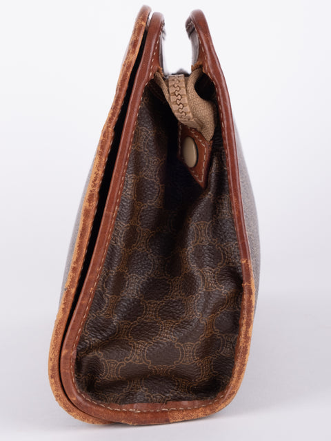 Celine Macadam Vintage Brown Leather Trim Pouch