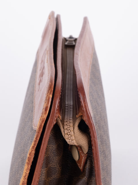 Celine Macadam Vintage Brown Leather Trim Pouch