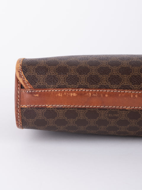 Celine Macadam Vintage Brown Leather Trim Pouch