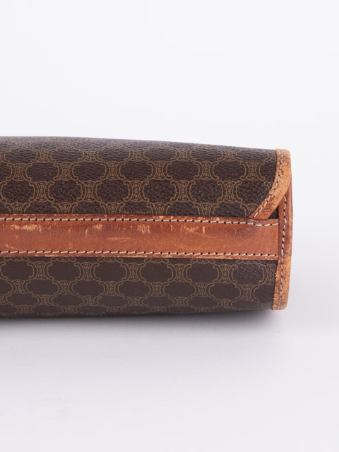 Celine Macadam Vintage Brown Leather Trim Pouch