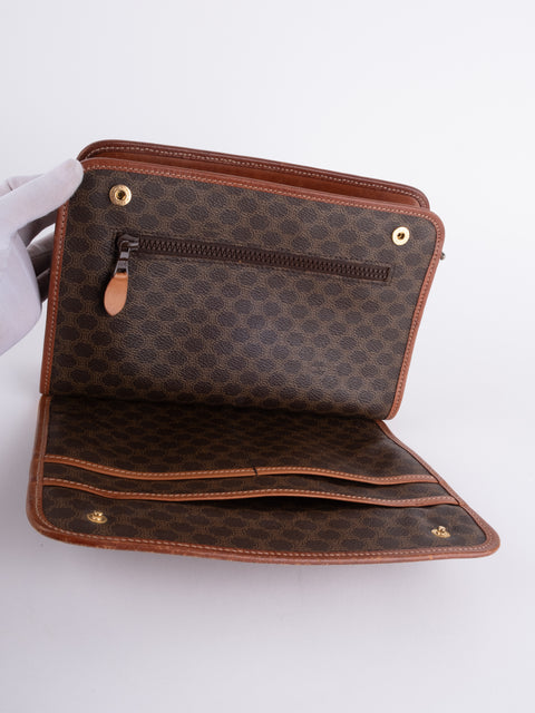 Celine Macadam Vintage Brown Leather Trim Pouch