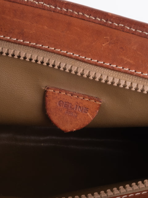 Celine Macadam Vintage Brown Leather Trim Pouch