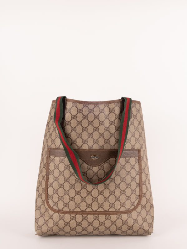 Gucci Vintage Linen Leather Tote Bag