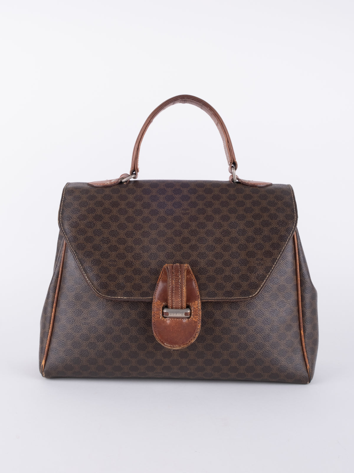 Celine Vintage Macadam Brown Top Handle Handbag