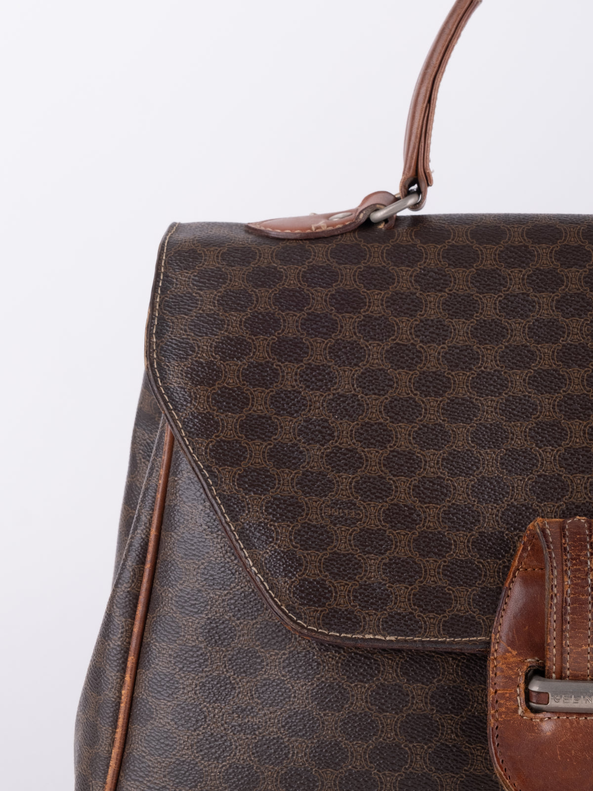 Celine Vintage Macadam Brown Top Handle Handbag
