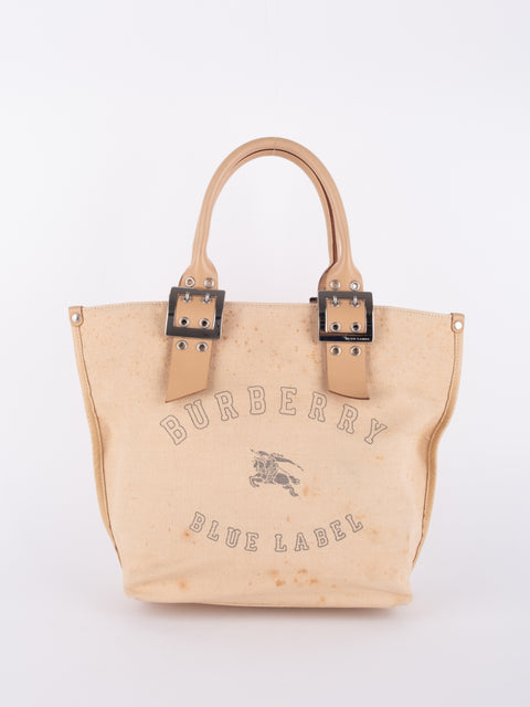 Burberry Vintage Beige Canvas Logo Tote Bag