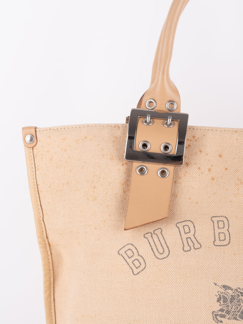 Burberry Vintage Beige Canvas Logo Tote Bag