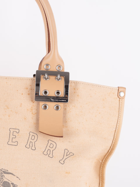 Burberry Vintage Beige Canvas Logo Tote Bag