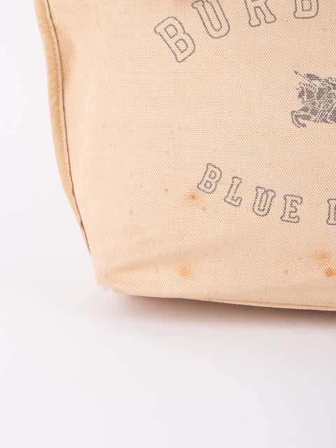 Burberry Vintage Beige Canvas Logo Tote Bag